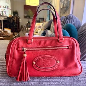 Loewe Red Leather Boston bag with Tassel